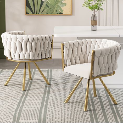 Silla de comedor giratoria 59x54x72 cm de terciopelo beige y dorado – MEUBLIV (1/5)