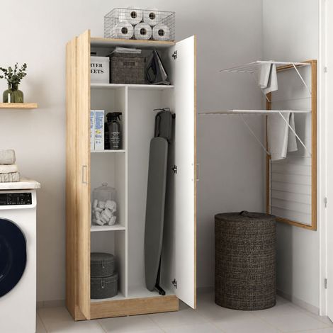 Armario Multiusos 2 Puertas Soresina, 3 Estantes, 2 Puertas, 5 Compartimentos, 70x181h cm Marrón Roble