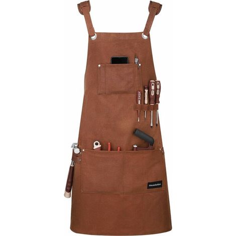 Delantal de trabajo multifuncional, impermeable y resistente al aceite, fabricado en lona encerada duradera con bolsillos para herramientas, ideal para pintura, carpintería, etc., color marrón.