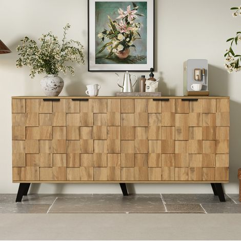 Buffet 160.5x35.5x78 cm bois en panneaux de particules avec 4 portes et étagères réglables (1/5)