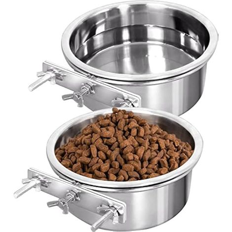 Hniuyun Lot de 2 gamelles à Eau pour Cage de chenil, Bol à Suspendre en Acier Inoxydable pour Chien, Chat, Oiseau, Cochon d'Inde, Lapin, poulailler (14-16 cm) (1/4)