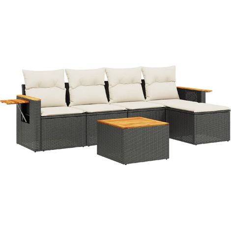 Maison Exclusive - Set Divano da Giardino 6 pz con Cuscini Nero in Polyrattan (1/3)