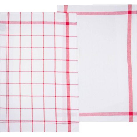 2er-Set bedruckte Geschirrtücher - Baumwolle - rot und weiß - 45x70 cm