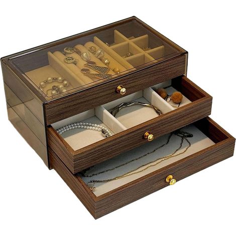 Boîte à bijoux en bois plusieurs niveaux pour bracelets - de rangement , mère , petite amie , filles (1/5)