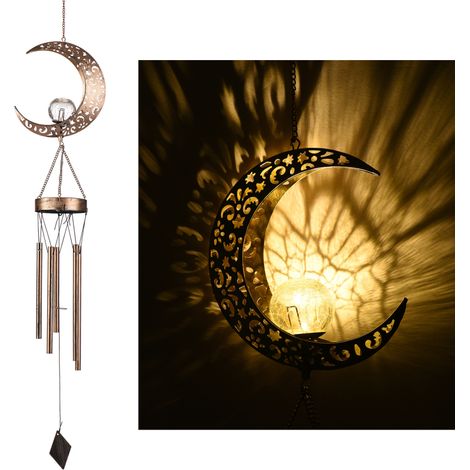 Carillon éolien solaire en métal avec lumière LED, lampe décorative étanche pour jardin extérieur, terrasse, balcon, cour ou couloir. (1/5)