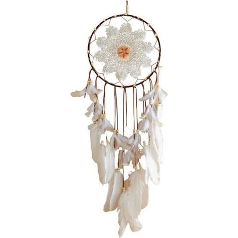 Attrape-rêves - Fait à la main - 75 cm - Blanc - Décoration intérieure - Avec lumière décorative