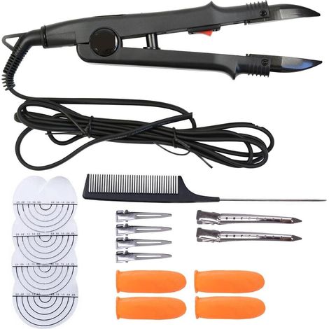 Extensions De Cheveux Avec Connecteur Thermique En Fer À Fusion, Machine Température Constante, Outils Liaison La Kératine, Kit D'accessoires Capillaires, 1 Pièce Gain Temps Efficace(Black Kit) (1/5)