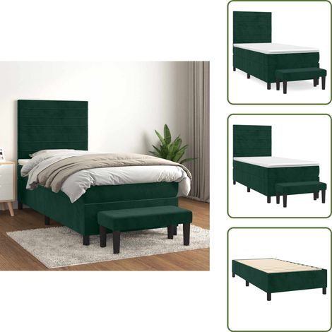Tête de lit réglable - vidaXL Sommier à lattes de lit et matelas Vert foncé 80x200 cm Velours - Banc multifonctionnel (1/5)