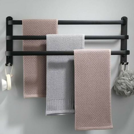 Handtuchhalter für die Wand im Badezimmer, freistehendes Handtuchhalter-Zubehör, kein Bohren, Schwarz (1/4)