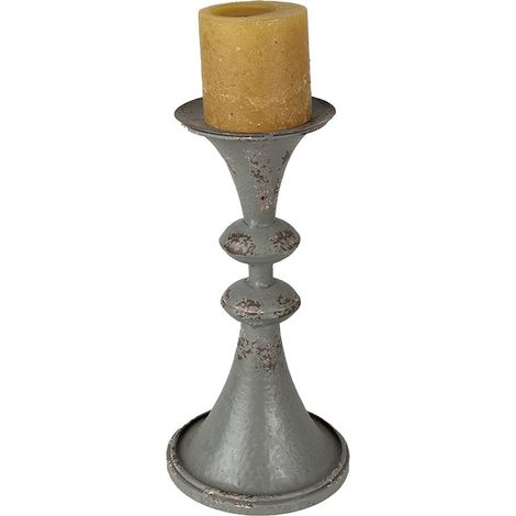 Chandelier Bougeoir en Fer Gris Porte-Bougie Décoratif Style Industriel Ø 13 x 26 cm - PANGIVO (1/2)