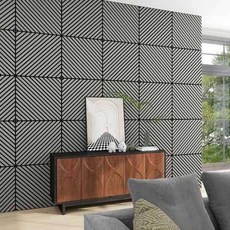 Akustik-Wandpaneel 12er Set Vang diagonal 60x60 cm Eichenoptik, hellgrau [NEU.HOLZ]
