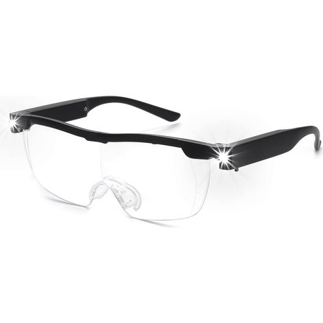 Lunettes loupes 180 % avec lumière LED rechargeable - Lunettes grossissantes puissantes - Lunettes mains libres pour travail rapproché, artisanat, bijoutiers, lecture, loisirs