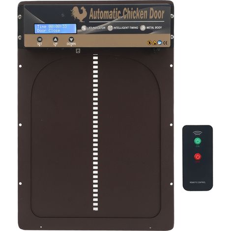 Ouvre-porte automatique 3 en 1 pour poulailler avec détecteur de lumière, minuterie et télécommande. Porte électrique pour poulailler sécurisée, prise 100-240 V (Royaume-Uni). (1/5)