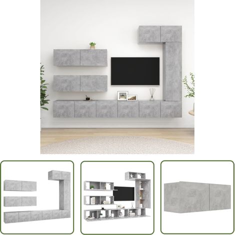 The Living Store Ensemble de meubles TV 7 pcs Gris béton Bois d'ingénierie - Meuble Tv - Meuble Tv Suspendu - Ensemble Meuble Tv - Meuble Hifi - Rangement Salon (1/5)