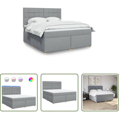 vidaXL LED-Beleuchtung -  Boxspringbett mit Matratze Hellgrau 180x200 cm Stoff (1/5)