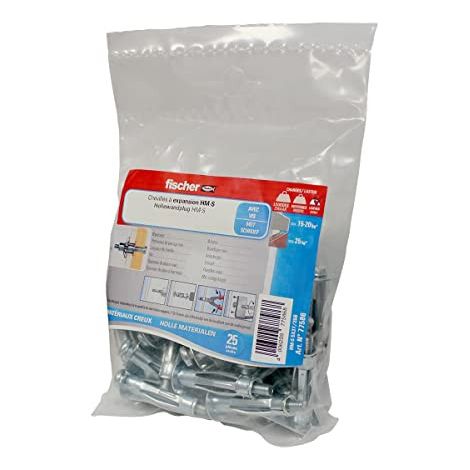 Fischer – Sachet de 25 chevilles pour corps creux HM-S – Vis métrique Ø 5 – Longueur 52 mm – Capacité de charge élevée – Montage sécurisé (1/6)