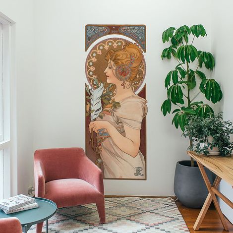 Grand Décor Panoramique Découpé, affiche mucha, la plume, année 1900, art nouveau (1/5)