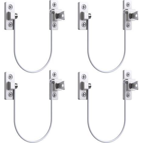 4pcs Abrepuertas de Ventana Puerta Restricción de Puerta de Ventana Cerradura de Ventana UPVC Bloqueo de Límite Cerradura de Seguridad Cable Cerradura de Límite con Llave y Tornillos (1/5)