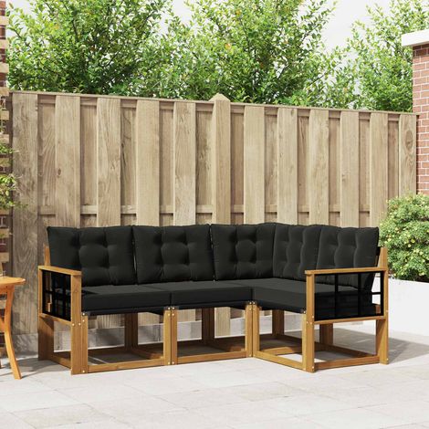 vidaXL Ensemble de canapés d'extérieur 4 pcs Naturel et Noir