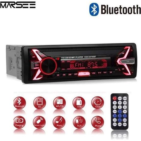 Autoradio Bluetooth, 7 Couleurs Stereo FM Radio 4x60W Poste Radio Voiture Soutien Bluetooth-USB-SD-AUX-EQ - MP3 - TF + Téléco P16808 (1/4)