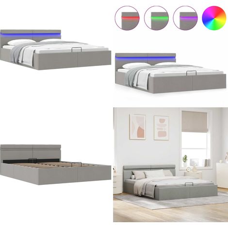 Giroletto con Contenitore e LED Grigio Chiaro Tessuto 160x200cm - Letto con vano - Letto matrimoniale