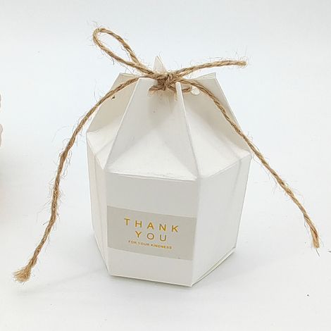 Elegante sechseckige Geschenkbox für Süßigkeiten – 50 Stück – Ideal für Hochzeiten, Geburtstage und Babypartys – Festliche weiße Verpackung (1/5)
