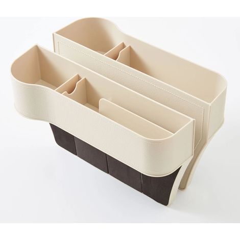 (1 paire beige) 1 paire de boîtes de rangement pour siège auto, pochettes de rangement pour fentes de siège, organisateur universel pour siège auto avec porte-cartes et porte-téléphone. (1/5)