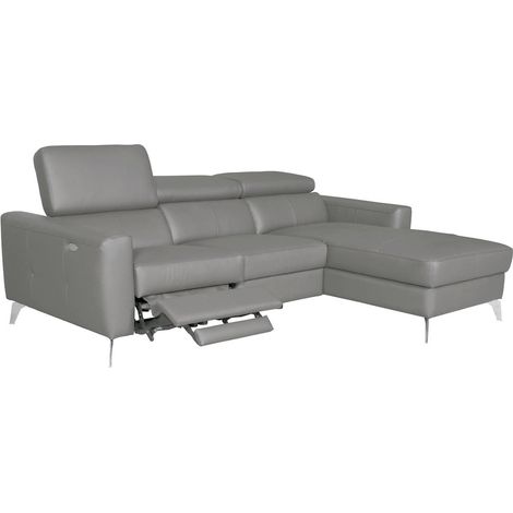 Canapé d'angle en cuir italien de luxe 5 places BOTERO, avec relax électrique, gris clair, angle droit (1/3)