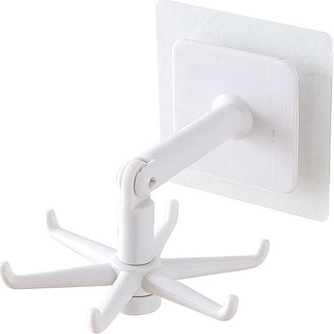Drehbarer Küchenorganizer mit 6 Haken für Pfannenwender und Löffel, multifunktionale Aufbewahrung ohne Bohren (1/2)