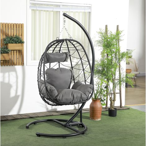 Poltrona sospesa con supporto, cuscini e copertura impermeabile, acciaio nero (1/5)