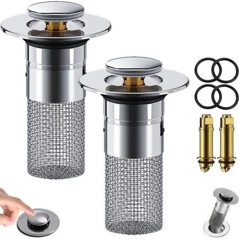 Filtro per scarico a pavimento in acciaio inox, raccogli capelli per tappo lavabo bagno, filtro per scarico lavabo (2 pezzi)