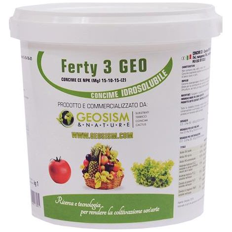 Ferty 3, NPK(Mg) 15-10-15+(2) + microelementi (1 kg), concime in polvere idrosolubile per piante e fiori