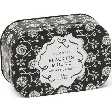 CHERIE CANDELA IN LATTA STAMPATA 127g NERO GRIGIO FICO NERO E OLIVA PADDYWAX