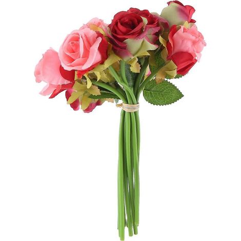Lot de 12 roses artificielles, bouquet de mariée, roses royales thaïlandaises en soie, décoration intérieure, décoration de fête de mariage (rose rouge) (1/5)