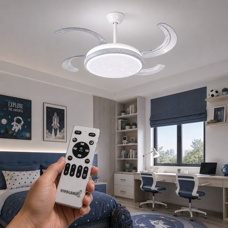 Ventilatore da Soffitto LED 80W 42" con 4 Pale Retrattili, Telecomando, Luce Dimmerabile Calda Naturale Fredda - Bianco (1/5)
