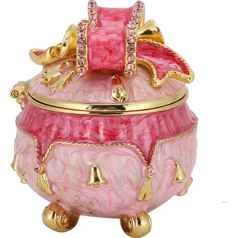Une boîte à bijoux en émail en forme de nœud papillon, idéale pour ranger des objets en métal et des ornements peints en émail, parfaite pour la décoration intérieure. (1/5)