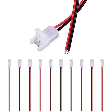 Connecteur Ruban LED à 2 Broches avec 20AWG Câble Fil 15cm pour 8mm de large Couleur Unique Flex LED Bande 12V 24V, Max ampères 5A, 2 Pin Strip Connector, Pack de 10 (1/5)