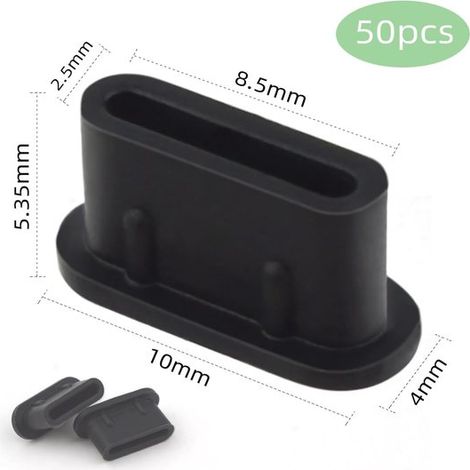 50 tappi antipolvere per porta USB C - Copertura antipolvere in silicone per porta USB C - Protezione per porta di ricarica USB C (nera) (1/4)