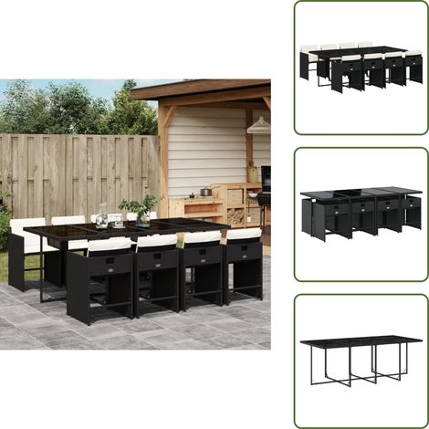 Cuscini per sedie - vidaXL Set da Pranzo da Giardino 9 pz con Cuscini Nero in Polyrattan - Rattan PE
