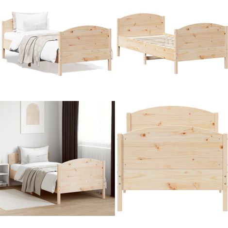 Cadre de lit sans matelas 75x190 cm bois de pin massif - Cadre De Lit - Lit En Bois - Lit Double - Meubles Chambre - Literie - Home & Living (1/5)
