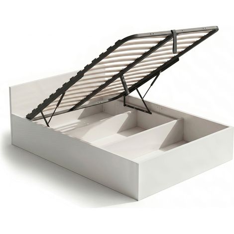 Lit coffre 120x200 cm sommier relevable en métal Blanc (1/5)