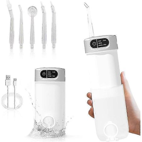 Hydropulseur buccal à 5 modes avec 5 embouts, réservoir d'eau de 300 ml, étanche IPX7, pour la maison et les voyages (1/5)