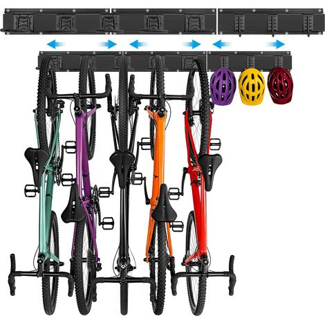 Support Vélo Mural Vertical, Charge Max 330+ lb,5 Vélos + 3 Casques Porte Vélo Mural Vertical en Acier au Carbone, Support Mural de Rangement de Vélos pour Garage,Fer Solide Antirouille (1/5)