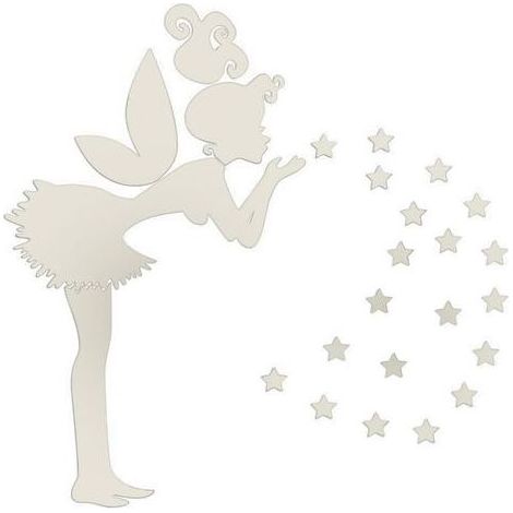 3D Acrylique Miroir Stickers Muraux Bricolage Fée étoile Ange Fée Petite Fille Chambre Décor Amovible Décoration Murale (Argent) (1/5)