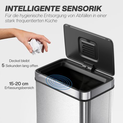 60 L Poubelle Automatique à Capteur, Couvercle Moteur, Acier Inoxydable, Argenté, Usage Polyvalent (1/5)