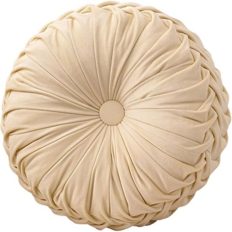 1 coussin de chaise rond beige de 35 cm de diamètre et 10 cm de hauteur. Coussin d'assise lavable en mousse à mémoire de forme. (1/4)