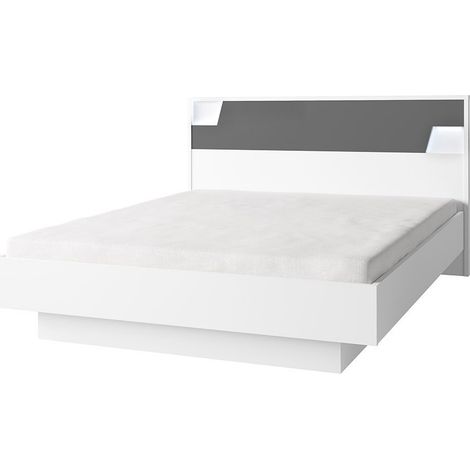 Lit FULMO 160 cm mit Stauraum - Farbe weiß und Beton-Grau-Finish - 171 x 92 x 201 cm (1/5)