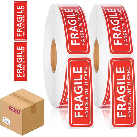 Lot de 600 Étiquettes Autocollantes Fragile, Autocollants d'Avertissement, Signalisation Rouge et Blanc Haute Visibilité pour Colis, Expédition et Déménagement (1/5)