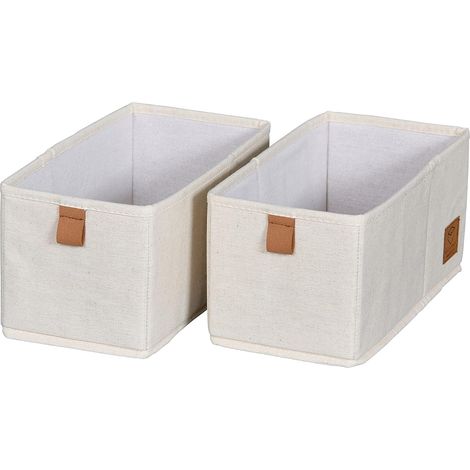 LOVE IT STORE IT - Premium - Lot de 2 Boîtes de Rangement Tissu 15x30x15cm - Organisateur Tiroir Vêtement Pliable - Lin Beige - Pour Commode, Dressing, Sous-Vêtement (1/5)