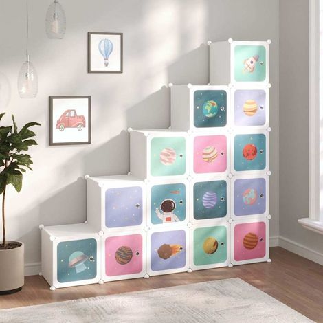 Armoire de rangement pour enfants-Meuble de stockage avec 15 cubes Blanc PP 177500 (1/5)